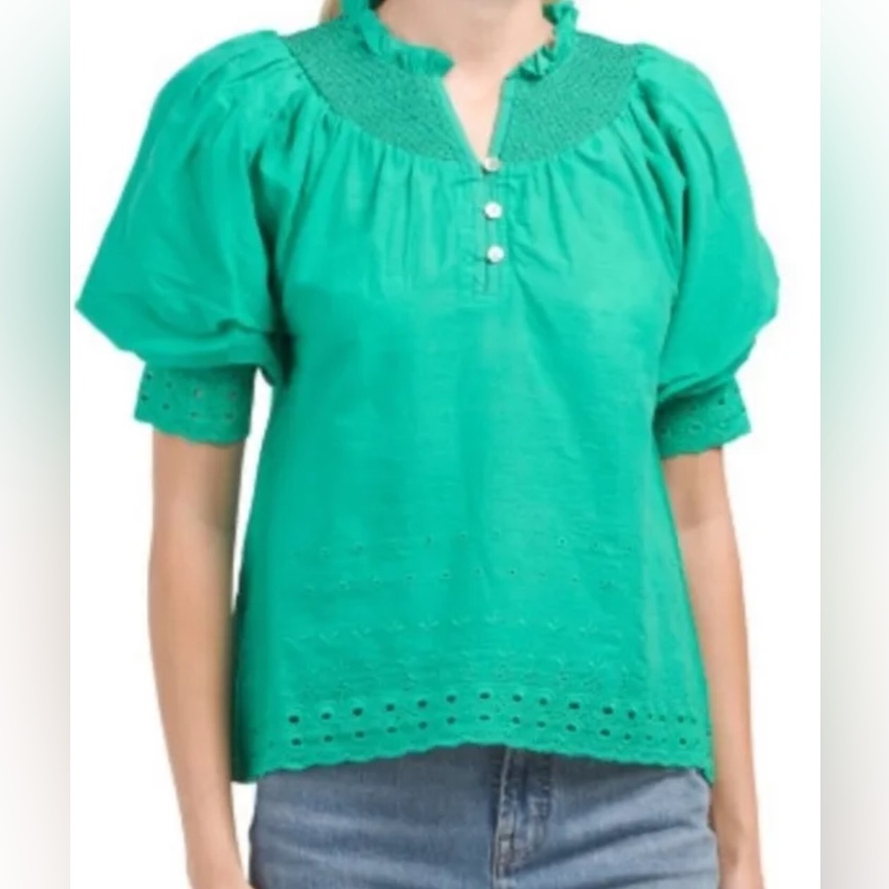 House of Harlow 1960 Emerald Green Medium Eyelet Blouse NWT